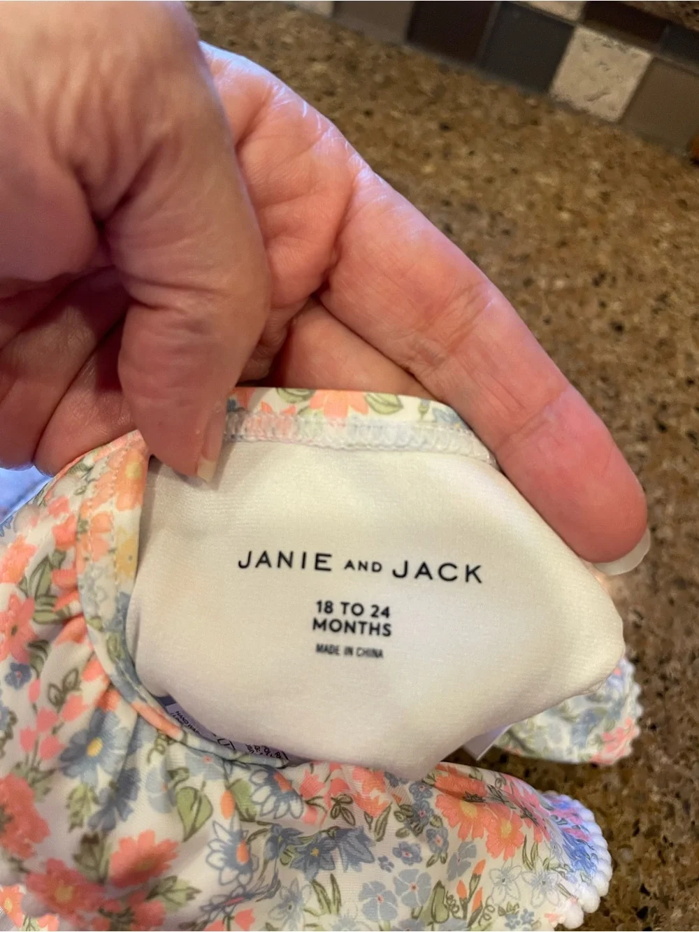 Janie and Jack Floral Ruffle Swimsuit - Pink, Blue & Cream